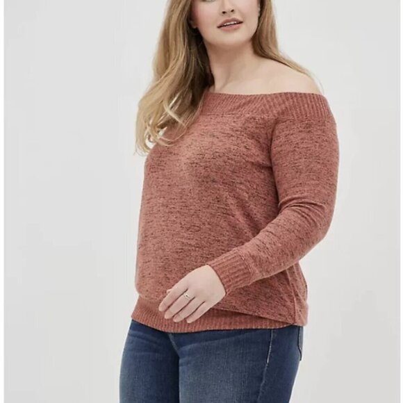 TORRID Off-Shoulder Super Soft Plush Rib Trim Sweatshirt Redwood Plus Size 3x - Picture 3 of 9